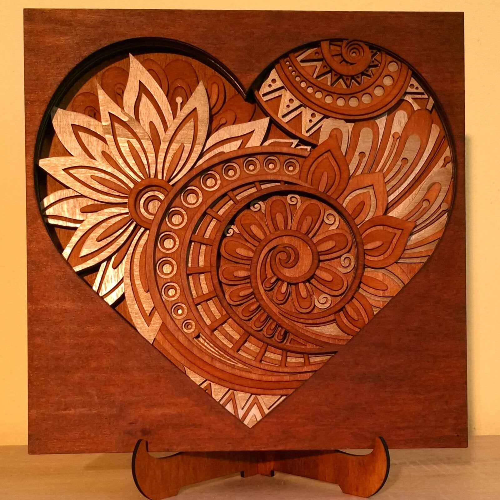 Heart Mandala — Wood Art Panel